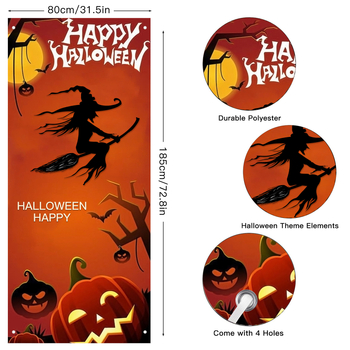 Draperie pentru ușa de Halloween – fundal înfricoșător cu zombi și vampiri