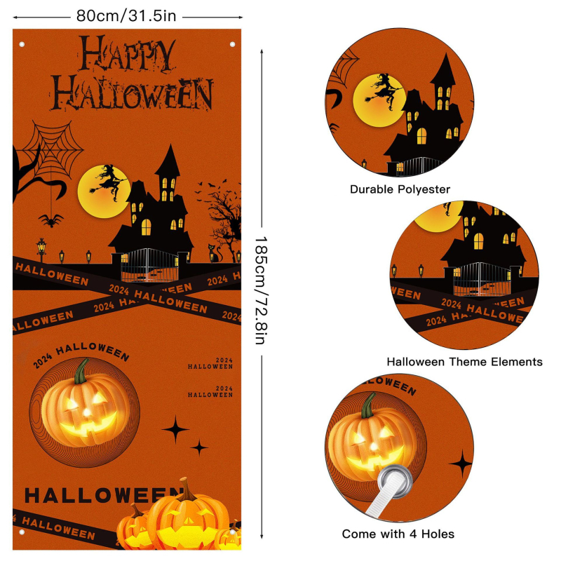 Draperie pentru ușa de Halloween – fundal înfricoșător cu zombi și vampiri