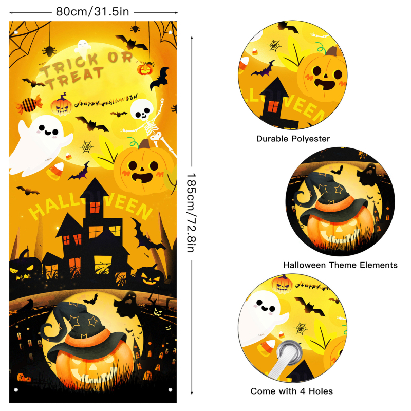 Draperie pentru ușa de Halloween – fundal înfricoșător cu zombi și vampiri