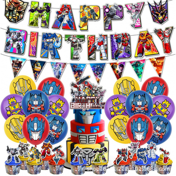 Set de decorațiuni pentru petrecere cu temă Transformers: banner, stegulețe, ornamente pentru tort și baloane