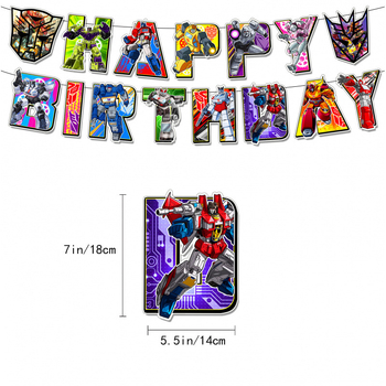 Set de decorațiuni pentru petrecere cu temă Transformers: banner, stegulețe, ornamente pentru tort și baloane