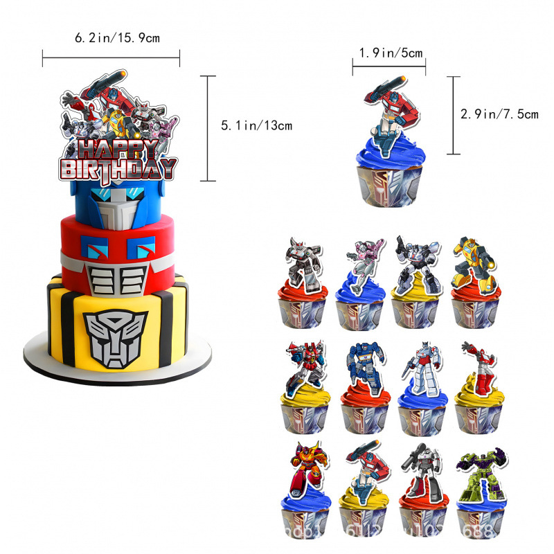 Set de decorațiuni pentru petrecere cu temă Transformers: banner, stegulețe, ornamente pentru tort și baloane
