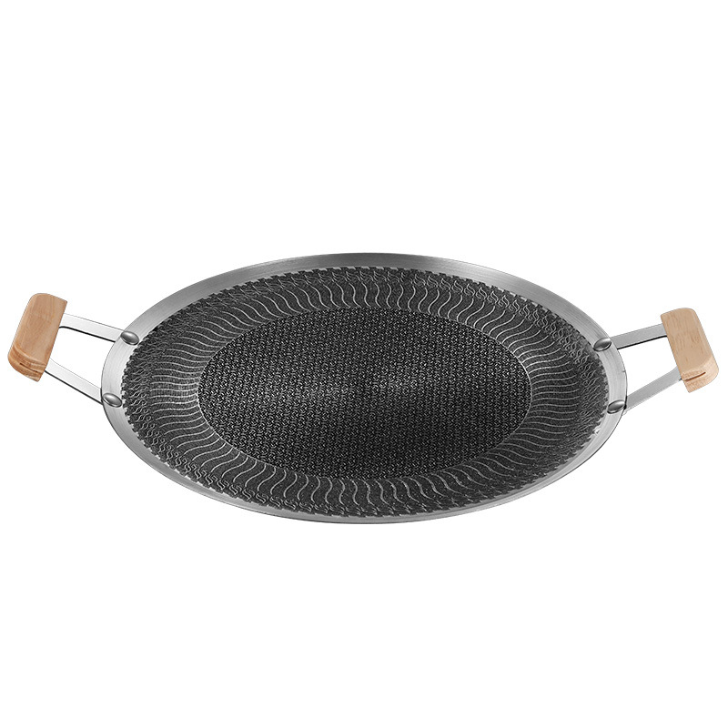 Tigaie grill din oțel inoxidabil, cu model fagure, îngroșată, suprafață antiaderentă netedă, potrivită pentru exterior, compatibilă cu plitele cu inducție, plitele cu gaz și plita de tip casetă