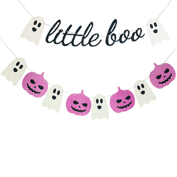 Banner de Halloween pentru petrecere, cu steaguri cu litere: vrăjitoare, fantome și dovleci