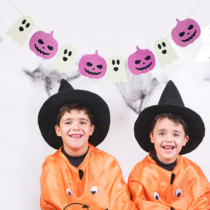 Banner de Halloween pentru petrecere, cu steaguri cu litere: vrăjitoare, fantome și dovleci