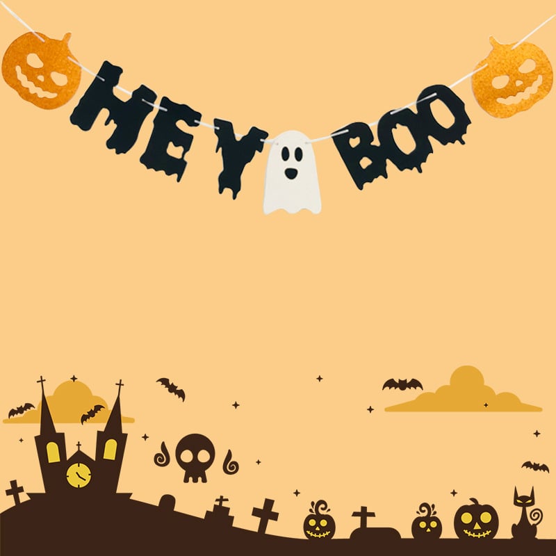 Banner de Halloween pentru petrecere, cu steaguri cu litere: vrăjitoare, fantome și dovleci