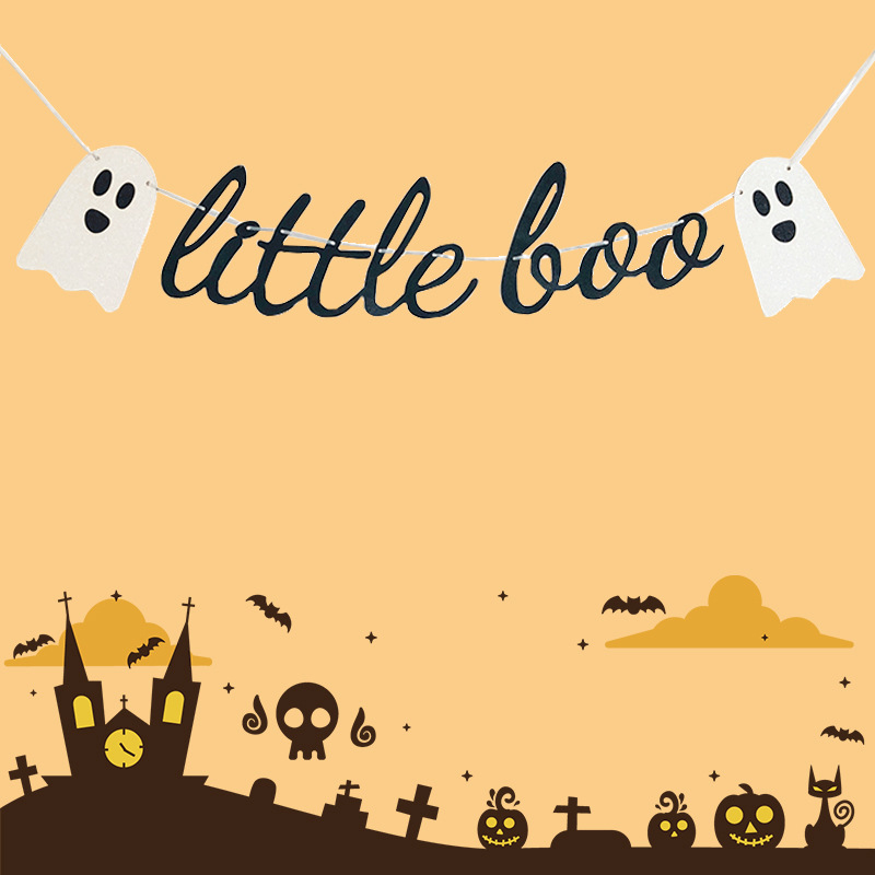 Banner de Halloween pentru petrecere, cu steaguri cu litere: vrăjitoare, fantome și dovleci