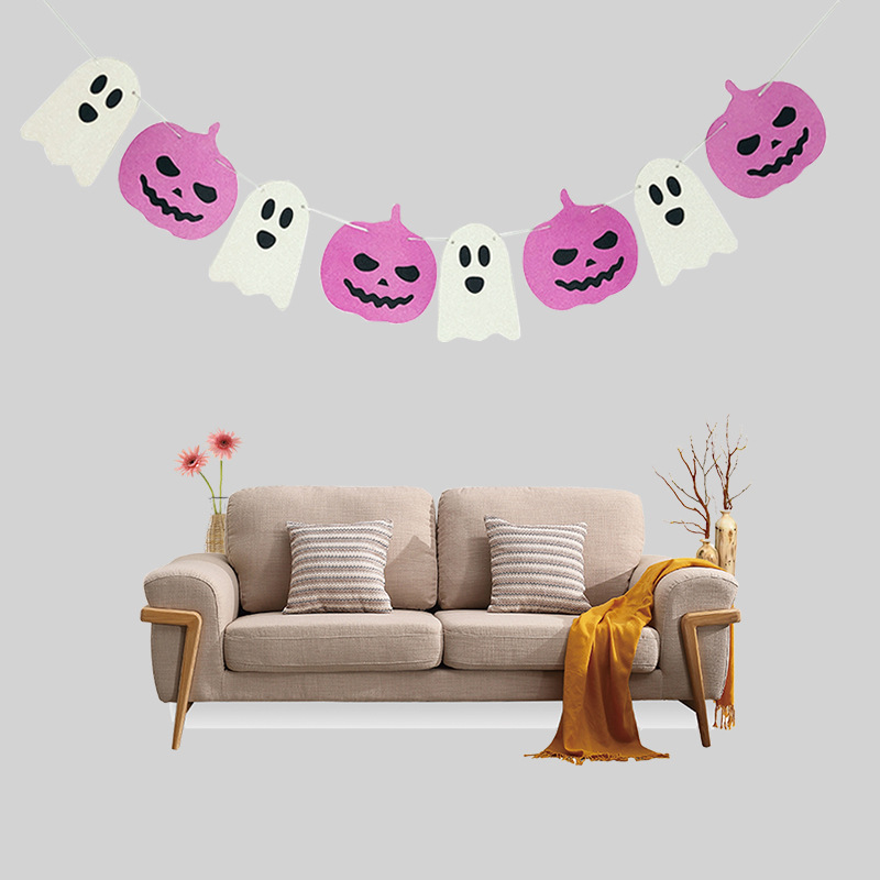 Banner de Halloween pentru petrecere, cu steaguri cu litere: vrăjitoare, fantome și dovleci