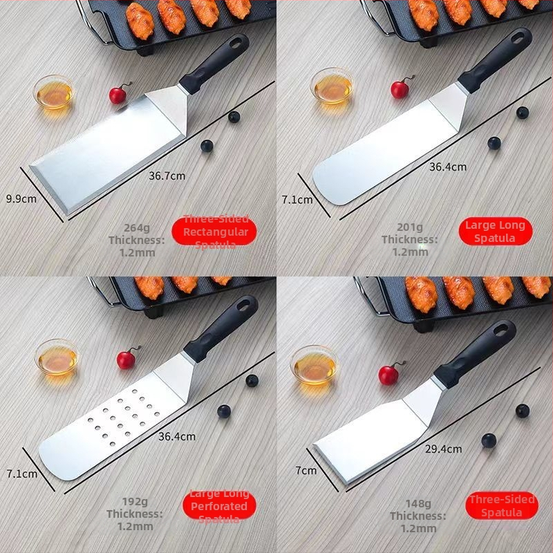 Nerezová oceľová teppanyaki špachtľa s gumovou rukoväťou — na palacinky, koláče a steaky, japonský štýl