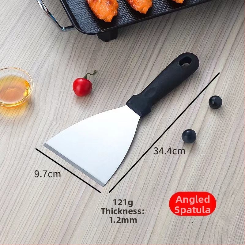 Nerezová oceľová teppanyaki špachtľa s gumovou rukoväťou — na palacinky, koláče a steaky, japonský štýl