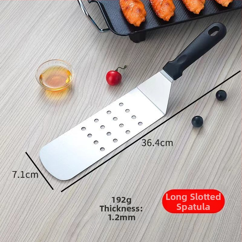 Nerezová oceľová teppanyaki špachtľa s gumovou rukoväťou — na palacinky, koláče a steaky, japonský štýl
