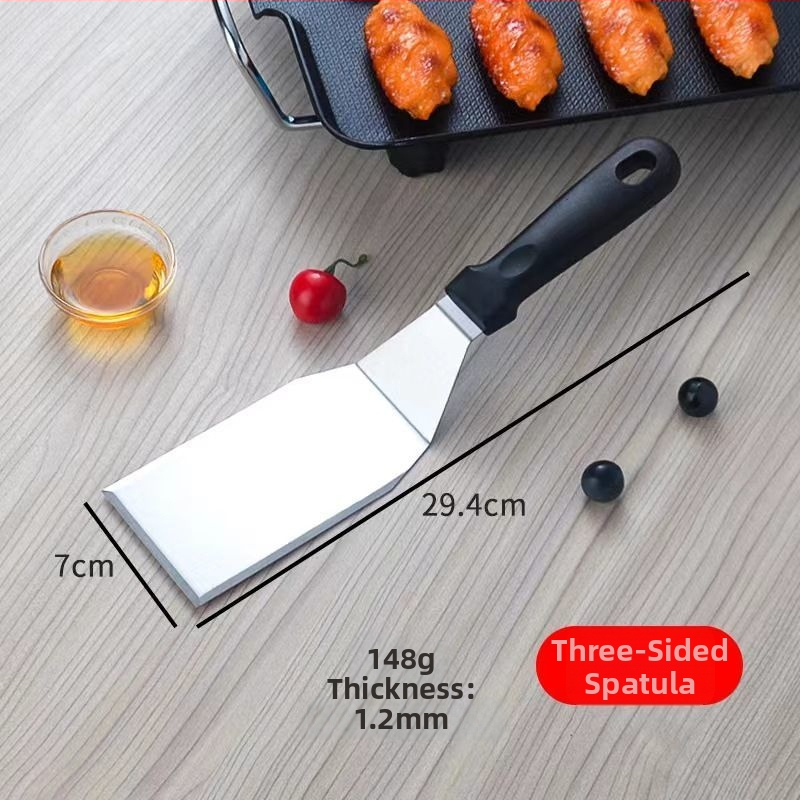 Nerezová oceľová teppanyaki špachtľa s gumovou rukoväťou — na palacinky, koláče a steaky, japonský štýl