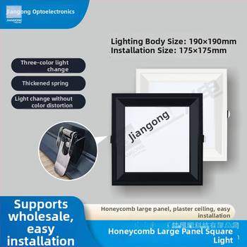 LED Honeycomb Panel pătrat downlight 190×190, montaj ascuns, clemă cu arc, 16–20W, 6500K alb rece