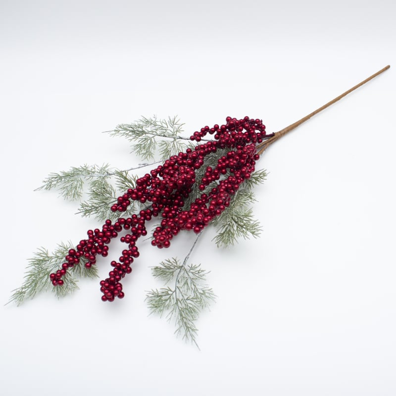Buchet de flori artificiale cu boabe roșii și ace de pin pentru decorațiuni de Crăciun