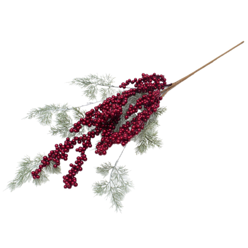 Buchet de flori artificiale cu boabe roșii și ace de pin pentru decorațiuni de Crăciun