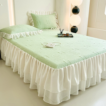 Covor răcire Jacquard – set de 3 piese cu fustă pentru pat, lavabil, pliabil, pentru cămin cu pat single