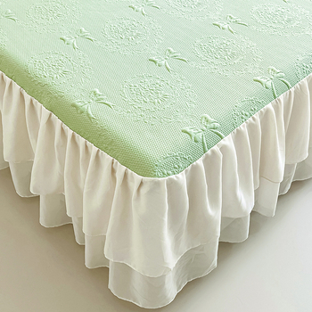 Covor răcire Jacquard – set de 3 piese cu fustă pentru pat, lavabil, pliabil, pentru cămin cu pat single