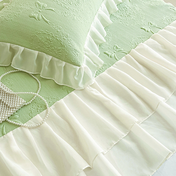 Covor răcire Jacquard – set de 3 piese cu fustă pentru pat, lavabil, pliabil, pentru cămin cu pat single