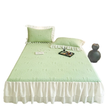 Covor răcire Jacquard – set de 3 piese cu fustă pentru pat, lavabil, pliabil, pentru cămin cu pat single