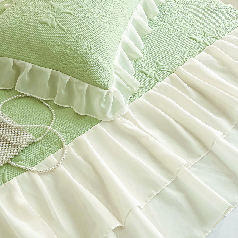 Covor răcire Jacquard – set de 3 piese cu fustă pentru pat, lavabil, pliabil, pentru cămin cu pat single