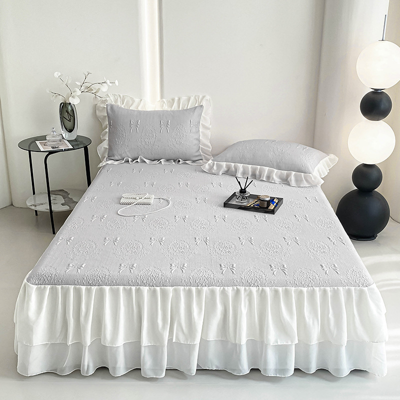 Covor răcire Jacquard – set de 3 piese cu fustă pentru pat, lavabil, pliabil, pentru cămin cu pat single