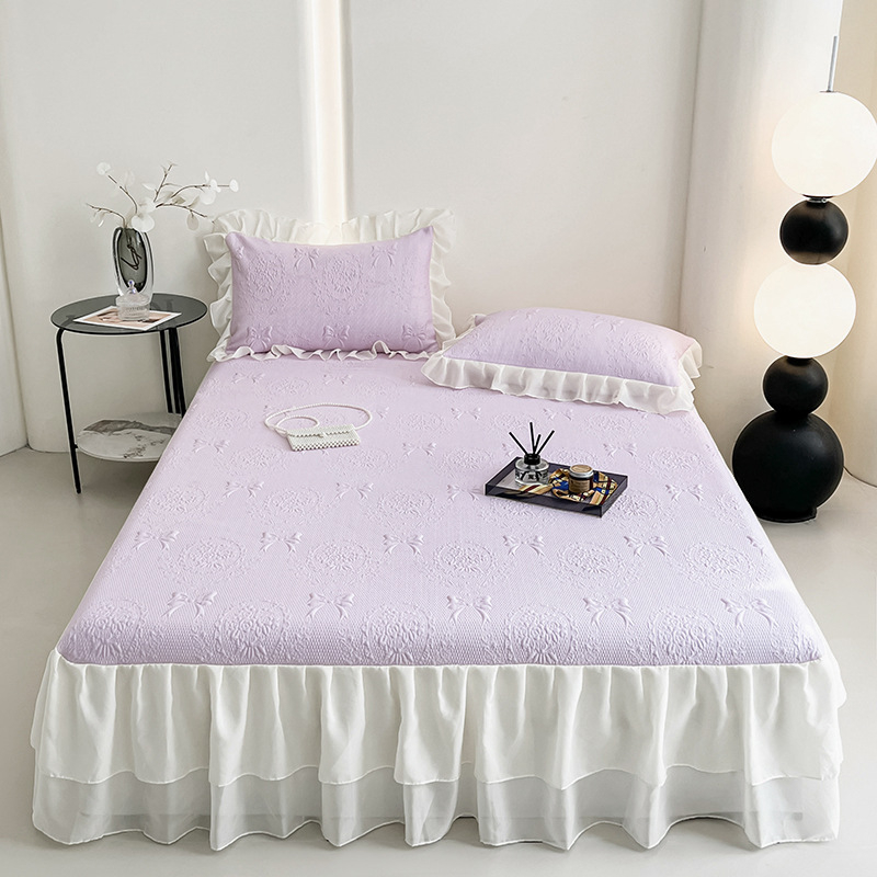Covor răcire Jacquard – set de 3 piese cu fustă pentru pat, lavabil, pliabil, pentru cămin cu pat single