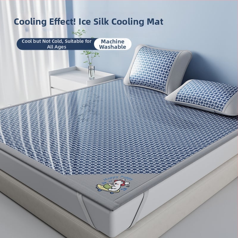 Letná chladiaca podložka na posteľ z ice silk, 3-dielna sada, skladacia a prateľná, pre študentskú izbu