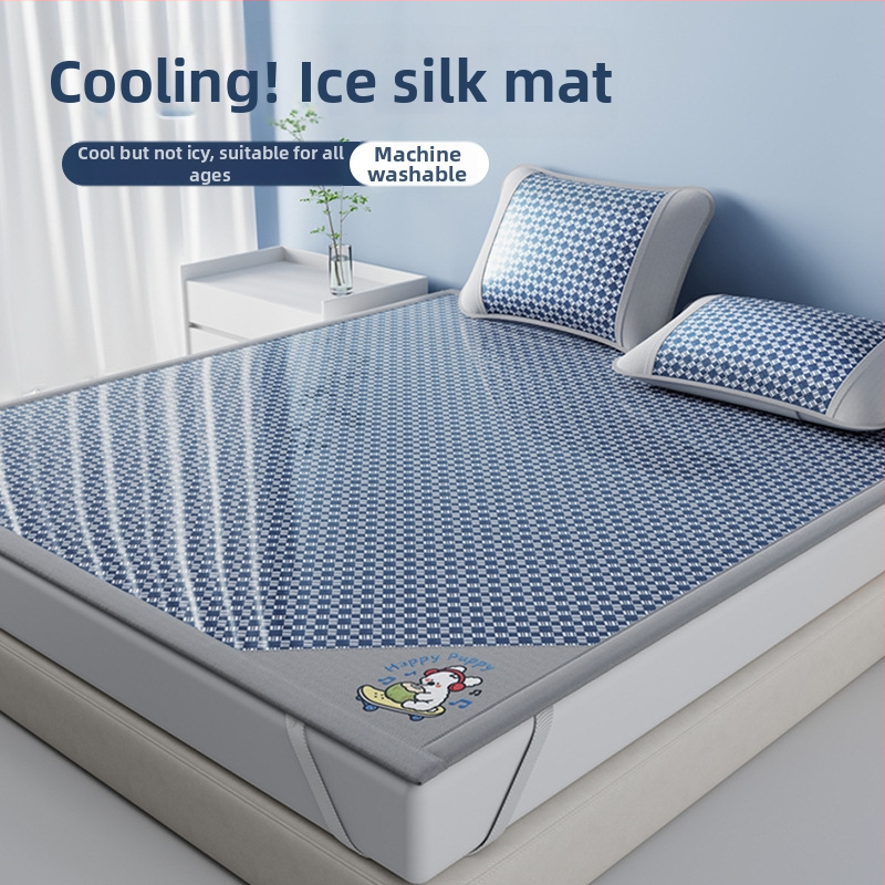 Letná chladiaca podložka na posteľ z ice silk, 3-dielna sada, skladacia a prateľná, pre študentskú izbu