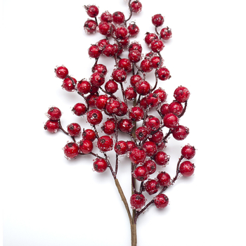 Buchet de crenguțe artificiale de Crăciun cu boabe roșii și ace de pin pentru decor interior