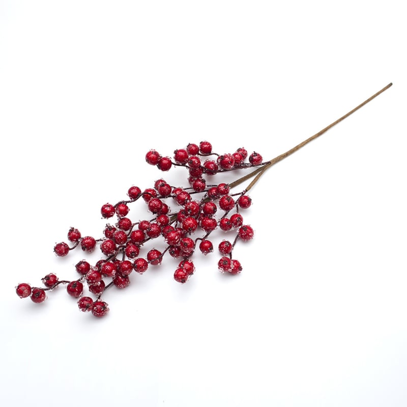 Buchet de crenguțe artificiale de Crăciun cu boabe roșii și ace de pin pentru decor interior