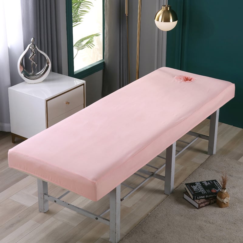 Lenjerie elastică albă pentru masaj, cu orificiu pentru față, potrivită pentru paturi de masaj, saloane de înfrumusețare