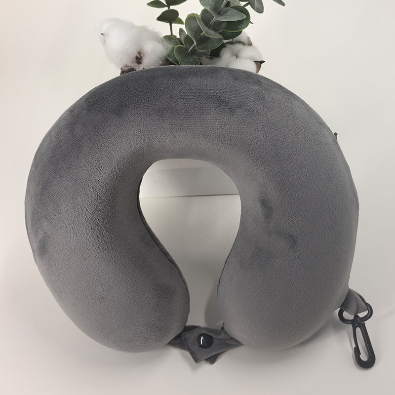 Pernă din spumă cu memorie, formă U, cu carabiner, pentru călătorii, susținere cervicală și odihnă la birou, somn pe o parte