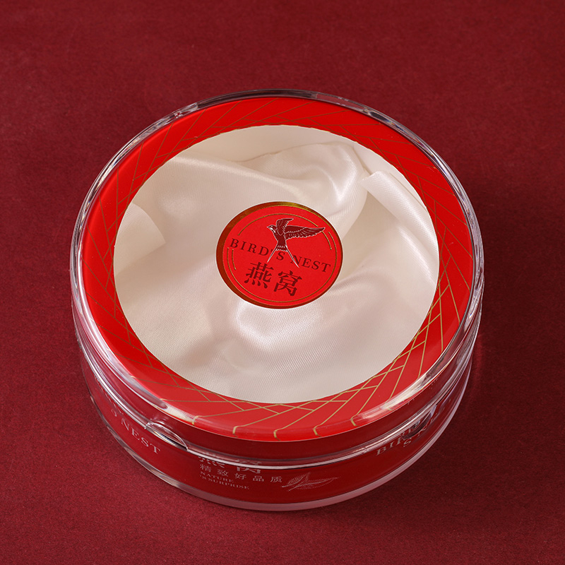 Cutie rotundă din piele roșie pentru Bird's Nest – cutie cadou cu interior octogonal
