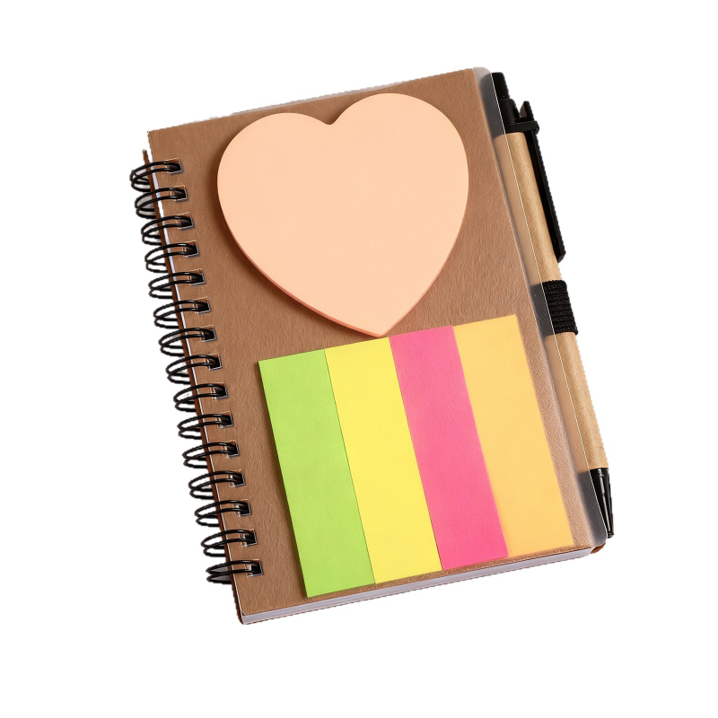 Jurnal cu spirală și autocolante în formă de inimă, copertă din hârtie kraft, carnet de studiu portabil