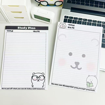 B5 notebook minimalist cu ursuleț drăguț, pagini liniate și note adezive — jurnal ilustrat pentru elevi