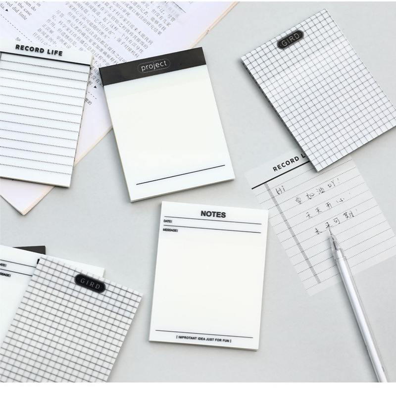 Note adezive transparente, scrise pe PET, impermeabile, design minimalist, notițe pe hârtie