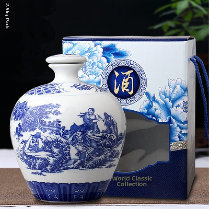 Κεραμική κενή φιάλη ποτού Jingdezhen, μπλε-άσπρη σφραγισμένη πορσελάνινη φιάλη για εμποτισμό ποτών και κιτρινό κρασί