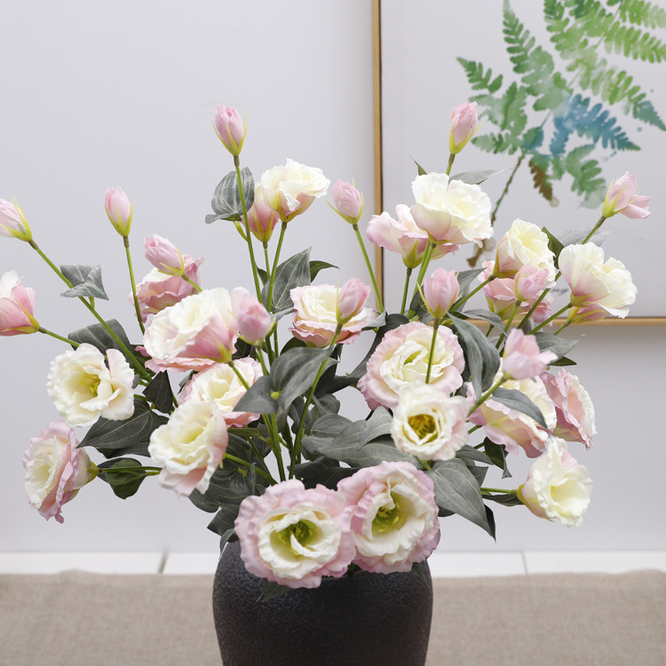 Flori artificiale Lisianthus, stil european, 6 flori pe tulpină, decor acasă, aranjament de masă, decor interior pentru nuntă