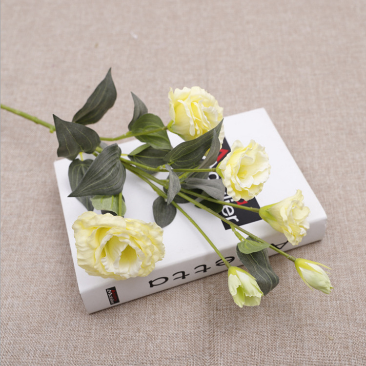 Flori artificiale Lisianthus, stil european, 6 flori pe tulpină, decor acasă, aranjament de masă, decor interior pentru nuntă