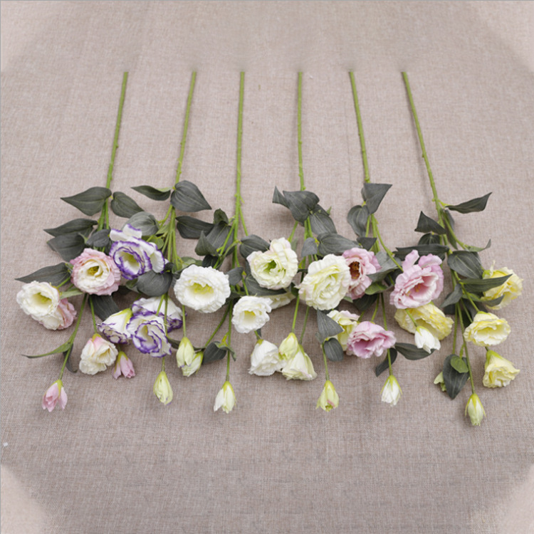 Flori artificiale Lisianthus, stil european, 6 flori pe tulpină, decor acasă, aranjament de masă, decor interior pentru nuntă