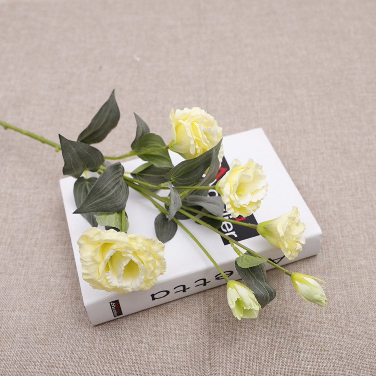 Flori artificiale Lisianthus, stil european, 6 flori pe tulpină, decor acasă, aranjament de masă, decor interior pentru nuntă