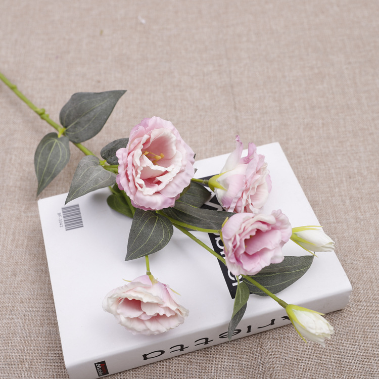 Flori artificiale Lisianthus, stil european, 6 flori pe tulpină, decor acasă, aranjament de masă, decor interior pentru nuntă