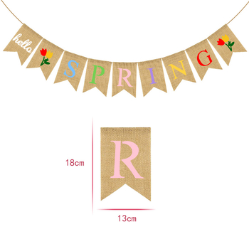 Ghirlandă decorativă de primăvară cu stegulețe în formă de coadă de pește, multicoloră, burlap