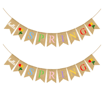 Ghirlandă decorativă de primăvară cu stegulețe în formă de coadă de pește, multicoloră, burlap