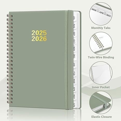 Bedson jurnal cu spirală 2026 — planificator săptămânal, format A5, jurnal cu pagini detașabile, stil minimalist de birou