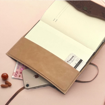 Jurnal de afaceri A5 din PU imitatie piele, stil retro, personalizat, cu curea, pagini libere și pagini liniate