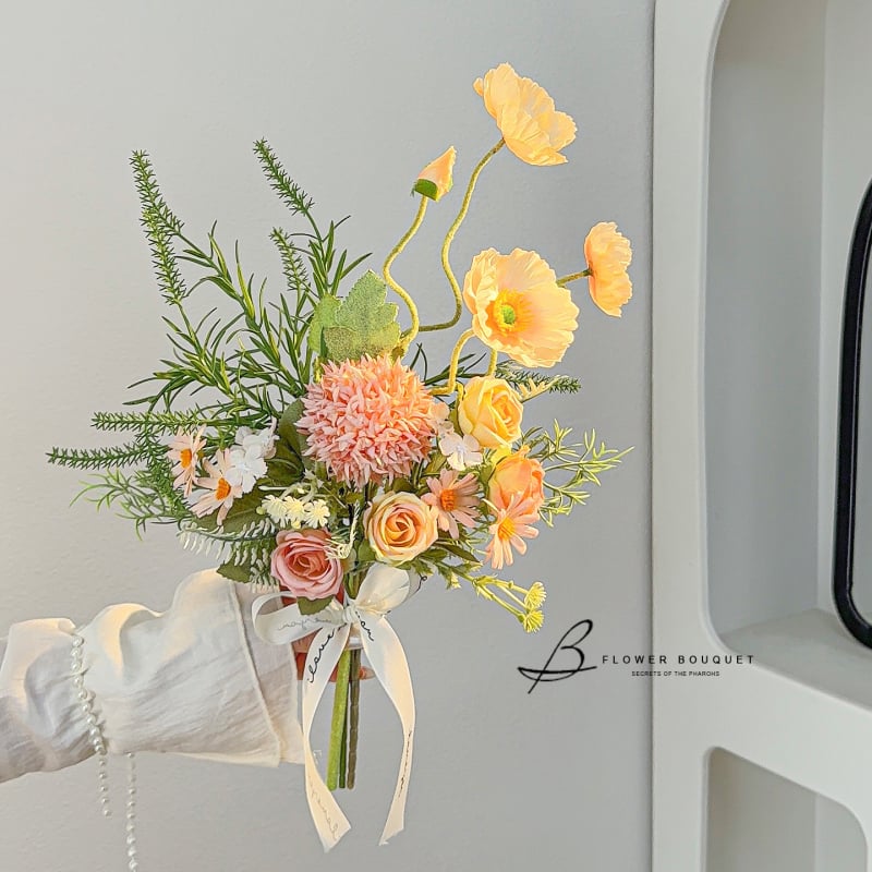 Buchet de mână artificial în stil Instagram – flori pentru fotografii de absolvire, nunți și decor acasă