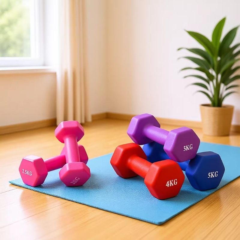 Шестоъгълен дъмбел от чугун с пластмасово покритие, 1–15 lb