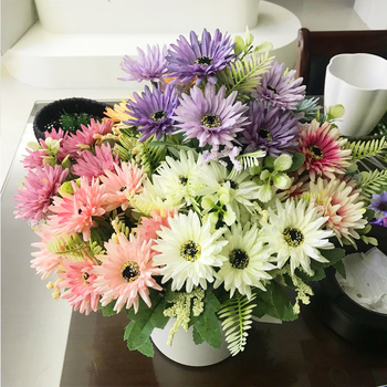 Flori artificiale din mătase: floarea-soarelui, gerbera și crizantemă pentru decor de sufragerie și nuntă