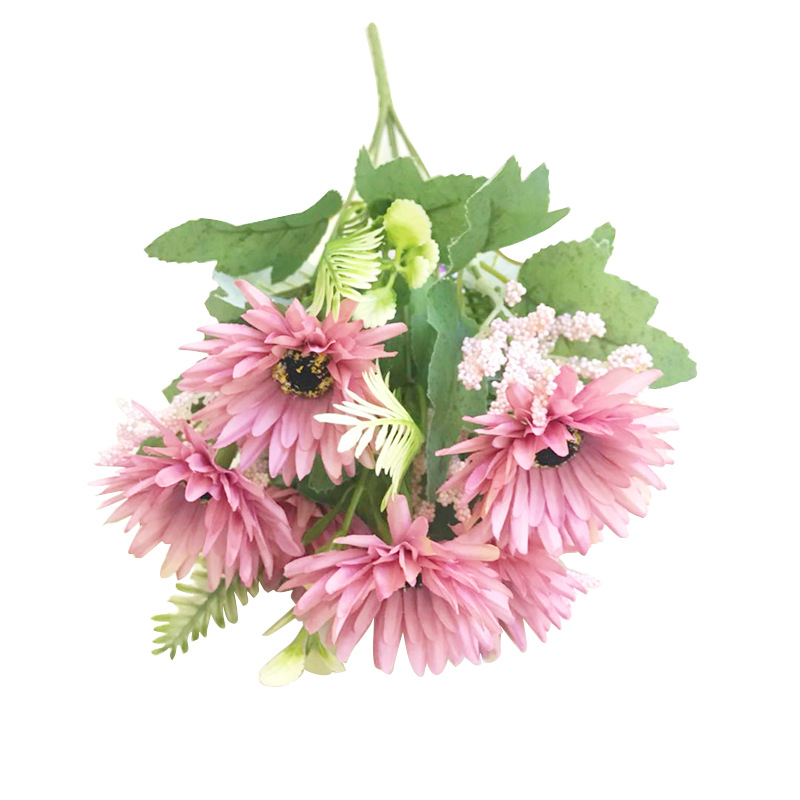 Flori artificiale din mătase: floarea-soarelui, gerbera și crizantemă pentru decor de sufragerie și nuntă